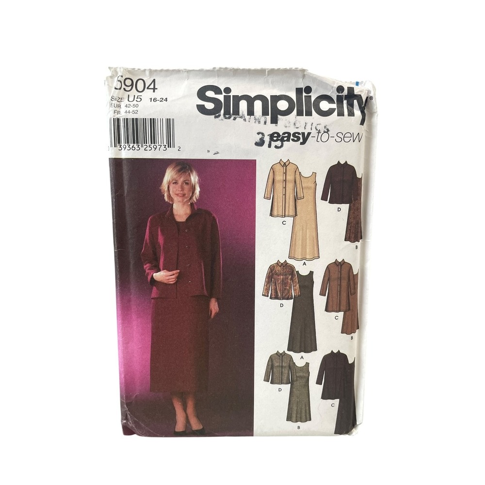 Simplicity 5904 Misses Petite Pullover Dress Shirt Jacket U5 16-24 Easy-to-Sew